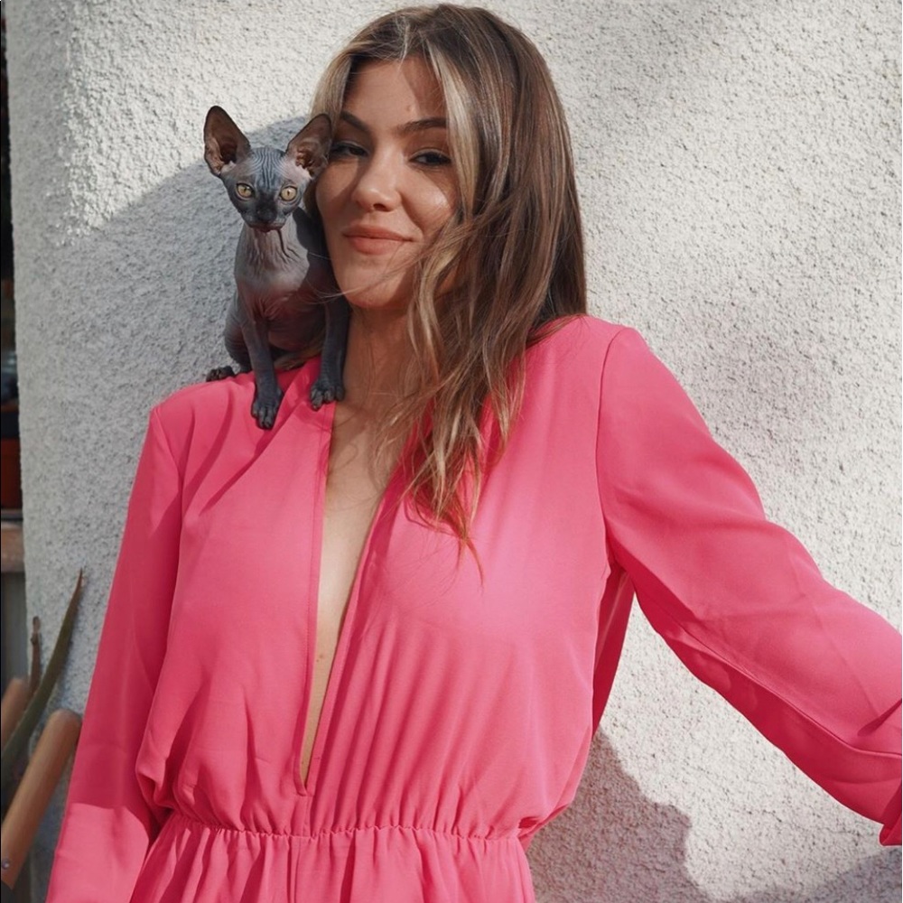 Women's Pink revolve Plunge-Neck Jumpsuit